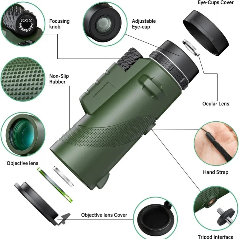 EagleSight 80x100 Monocular with tripod & phone clip.